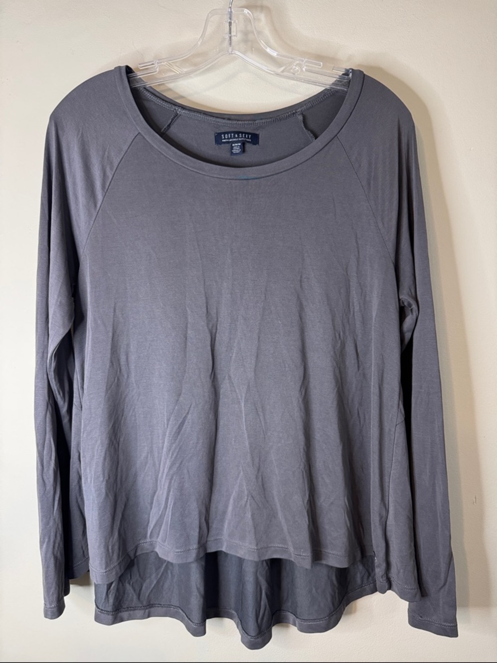 American Eagle Outfitters Soft & Sexy Long Sleeve Scoop Neck Top - Gray - M